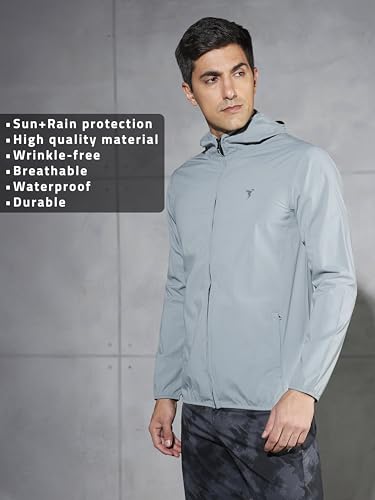 Image of TECHNOSPORT Men's Blended Standard Length Slim Fit Solid Hooded Wrinkle Free Raincoat