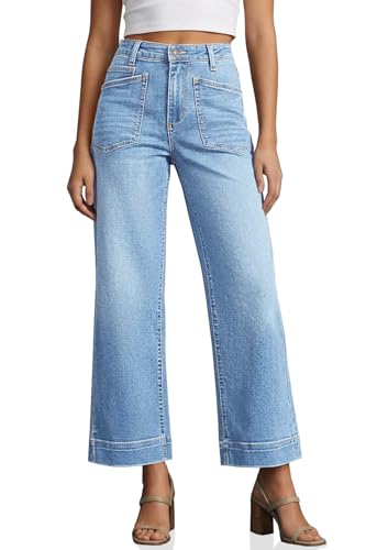 Cicy Bell Womens Cropped Wide Leg Jeans Stretchy High Waisted Trendy Baggy Denim...