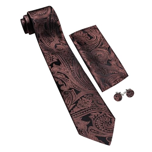 Image of Barry.Wang Men Tie Set Paisley Silk Necktie Pocket Square Cufflinks Formal Wedding Business Party