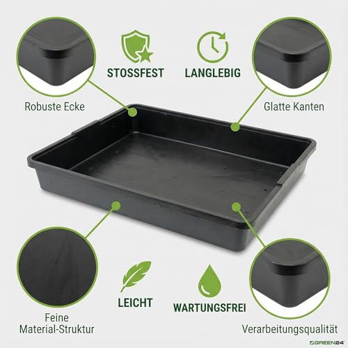 GREEN24 Profi Gewächshaus-Wanne XL565 wasserdicht für Pflanzen, Gewächshäuser und Garten, 56,5 x 41,5 x 8,5 cm, schwarz, für Innen und Außen