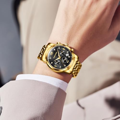 Image of PINDOWS Watch for Men Big Dial Analog Digital Black Silicone Sport Multifunction Luminous LED Dial Waterproof Watches Fashion Wristwatches