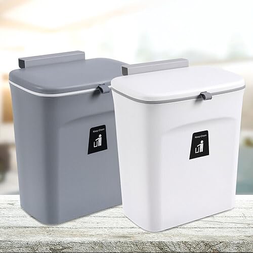 Fermoirper Mülleimer Hängend Mit Deckel 9L,Wandmontage Mülleimer Küche Abfallsammler Küchenschrank Mülleimer 23 * 13 * 29.5cm (Weiß)