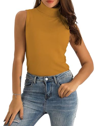 Image of Spicy Sandia Women Stretchable Turtleneck Knit Sleeveless Slim Fit Sweater