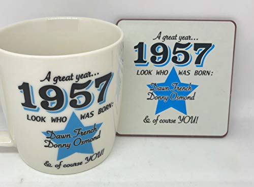 Juego de taza y posavasos, diseño del año en el que naciste, 1957