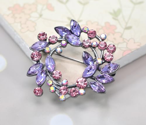 Image of Gyn&Joy Clear Crystal Rhinestone Floral Wreath Pin Brooch BZ005