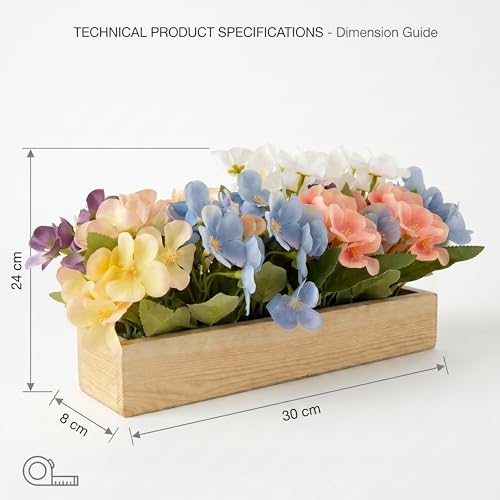 Image of Dekorly Artificial Hydrangea Flower Arrangement with Wooden Planter (24 CM) | Premium Realistic Floral Decor for Table & Living Room | Stylish Indoor Decor for Living Room
