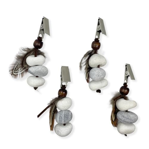 RYHHH 4 Piezas Pesos para Manteles, Pesas para Manteles Colgantes de Forma de adoquín, de Piedra Natural con Pinza para Exteriores para Reunión Familiar, Cocina Casera, Fiesta de Bodas y Picnic