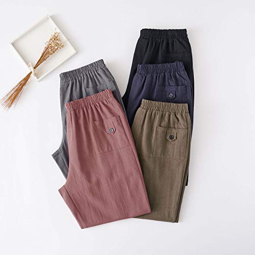 Minibee Women's Elastic Waist Casual Crop Linen Pull On Pants2
