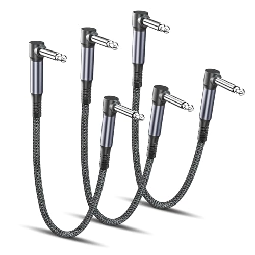 RUXELY Câbles Patch Guitare 3 Pack 15cm,Cordons d'Instrument Coudé Tricoté,Connecteur Mâle Alimentation Angle Droit Convient pour Pédales d'Effet...