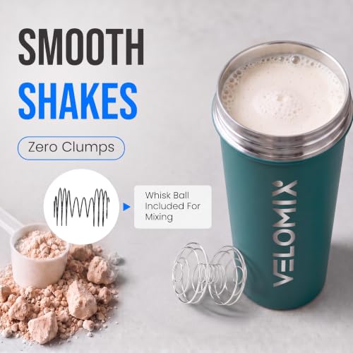 Image of VELOMIX 24oz Stainless Steel Shaker Bottle with Wire Whisk (Green)