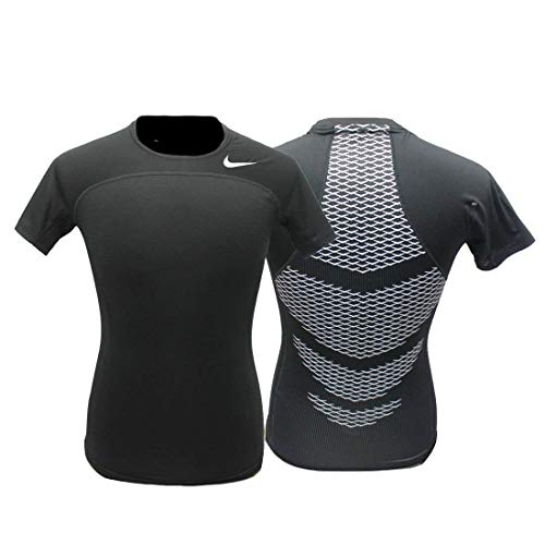 Nike Pro Short Sleeve Hypercool Shirt (Printed Back) (Black, 2XL)