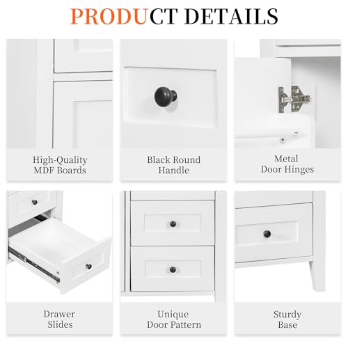 Image of 36 inch Bathroom Vanities with Top Set, Cabinet with Right-Side Multi-Functional Tip-Out Drawer and Adjustable Shelf, Soft-Closing Door, Solid Wood Legs, White