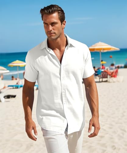 Men's Shirt Cotton Short Sleeve Casual Button Down Shirt Vacation Summer Beach Shirts for Men2