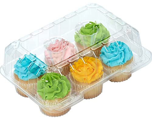 Decony Cupcake Boxes 6 Count [ Made In Usa ]- Clear Plastic Cupcake Containers With 4" High Dome Lid- Durable Cupcake Holders- Each Cup Cake Box Holds 6 Cupcakes- 12 Pack #TOP2