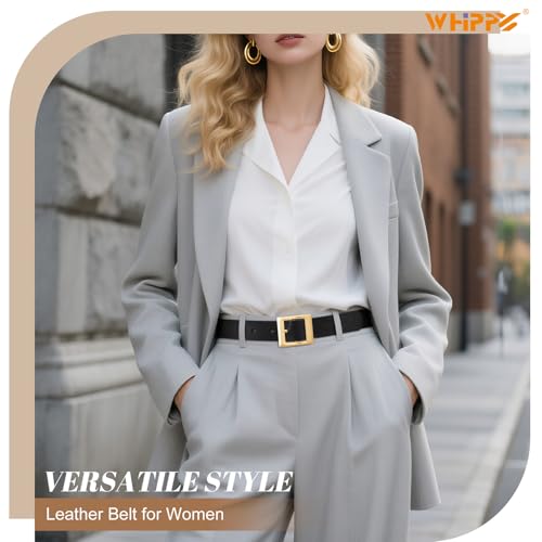 WHIPPY Women Fashion Leather Belt for Jeans Pants Dress Ladies Black Belts with Square Gold Buckle4
