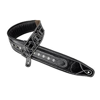 Walker & Williams C-35 Sangle rembourrée en cuir pleine fleur avec clous en métal Noir - Les Beatles, Paul McCartney, John Lennon, RIngo Starr, George Harrison Walker & Williams C-35 Sangle rembourrée en cuir pleine fleur avec clous en métal Noir – Image 5