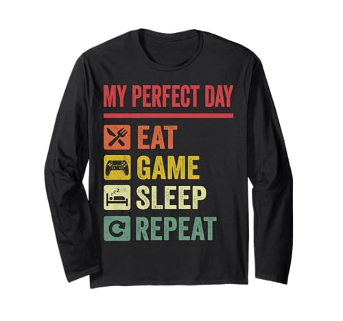Maglietta con scritta «My Perfect Day Videogames», idea regalo divertente e simpatica Maglia a Manica