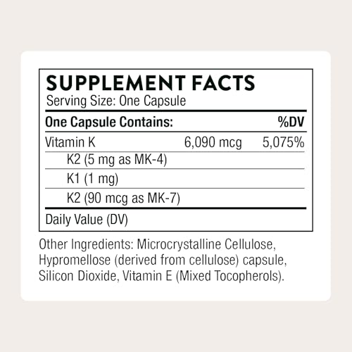 THORNE Vitamin K, Vitamins K1 and K2 (as MK-4 and MK-7), 60 Capsules - Image 2