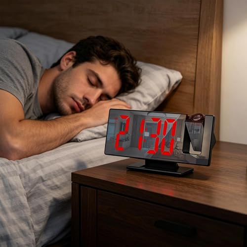 Reloj despertador digital con proyector giratorio a 180 grados para techo y pared 3