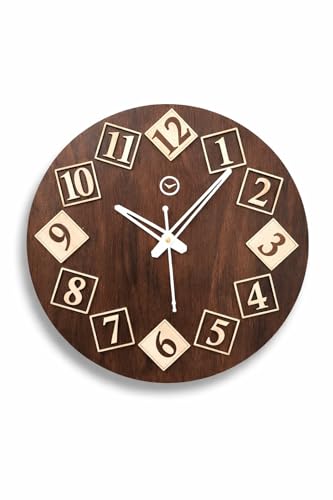 Image of cozyloom Antique Wooden Analog Wall Clock - Rustic Vintage-Style Classic Timepiece with Bold Number Blocks &Home, Living Room, Office Decor
