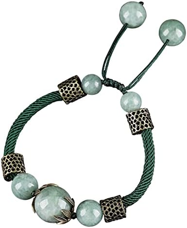 Xgimas Vintage Green Colored Stone Beaded Bracelets for Women Men, Adjustable Handmade Rope Good Luck Beads Protection Jewelry Friendship Wrap Charm Bracelets for Gifts
