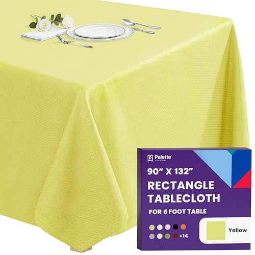 Image of Gee Di Moda Rectangle Tablecloth - 90 x 132 Inch Yellow Table Cloth for 6 Foot Tables with Floor-Length Drop - Heavy Duty Washable Fabric for Holiday Party, Dinner, Weddings & Baby Shower