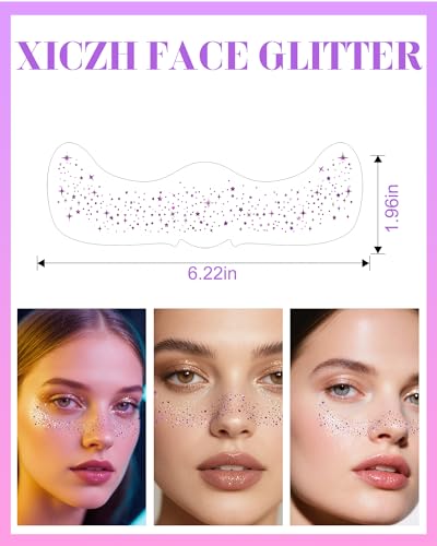 Image of XICZH Glitter Freckles, Purple Temporary Face Tattoos Stickers, Body Face Glitter for Women Girls, Country Concerts Singer Festival Rave Accessories (Purple - 10 pcs)