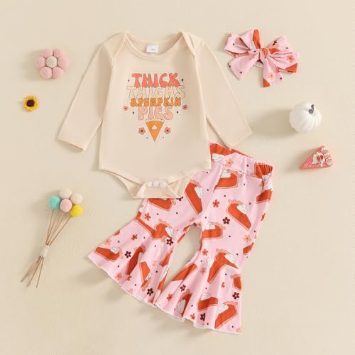 My First Thanksgiving Newborn Baby Girl Outfit Long Sleeve Romper Onesie Flare Pants Headband Infant Clothes2