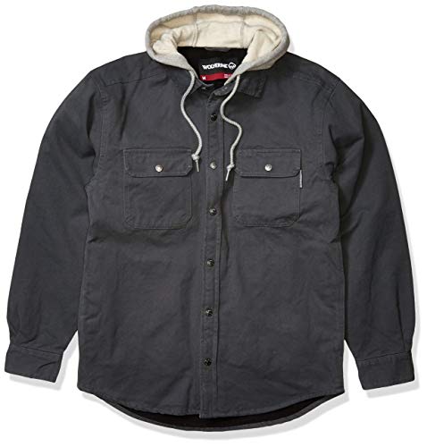 Wolverine Men's Overman Fleece Lined Cotton Duck Canvas Hooded Shirt Jacket, Granite, Large