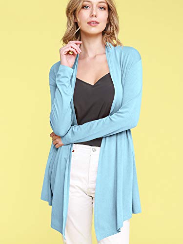 Image of Lock and Love Women's Draped Front Open Asymmetrical Cardigan - Casual Long Sleeve Lightweight Duster