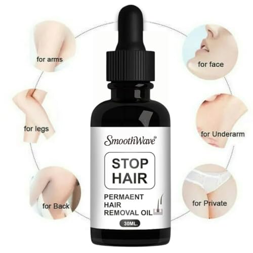 Image of SmoothWave Stop Hair Permanent Hair Removal Oil - Natural Hair Growth Inhibitor for Women & Men, Painless Hair Removal Solution for Face, Legs, Arms & Body - 30ML (Pack of 2) (2, 60 ml)