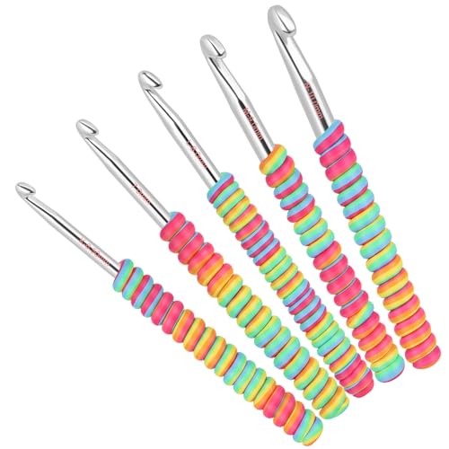 Image of 5 Large Sizes Crochet Hooks for Beginners 6.5mm(K)-10mm(N), Gradient Rainbow Ergonomic Grip for Arthritic, Extra Long Aluminum Crochet Needles, Ideal Crocheting Set Gift