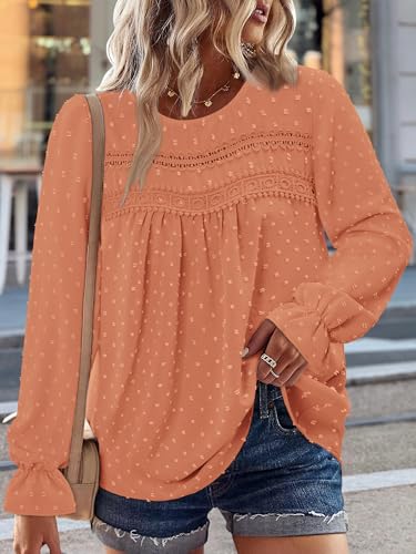 BETTE BOUTIK Womens Boho Fall Long Sleeve Shirts Crewneck Dressy Casual Blouses Trendy Flowy Tops