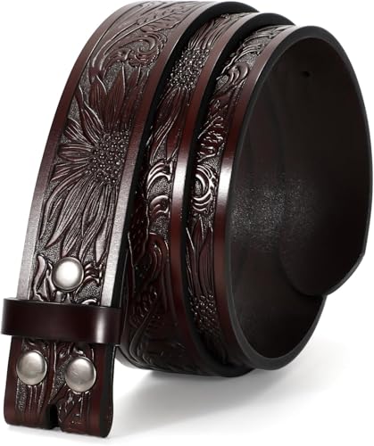 Cowboy Genuine Leather Belt Strap – Western Style, 1.5” Embossed, No Buckle