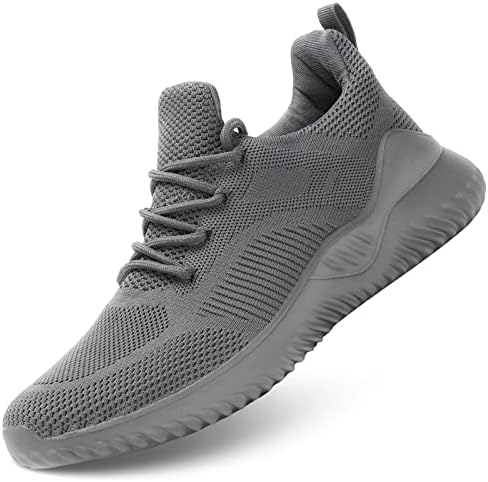 Mens Running Shoes Slip on Walking Tennis Sneakers Lightweight Breathable Mesh Workout Casual Sports Shoes Soft Sole 8.5 Grey