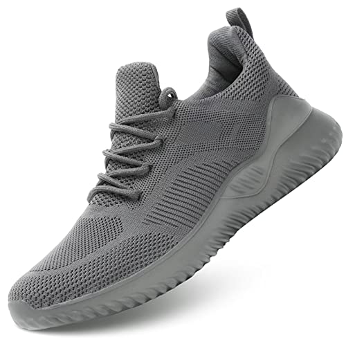 Mens Running Shoes Slip On Walking Tennis Sneakers Lightweight Breathable Mesh Workout Casual Sports Shoes Soft Sole 8.5 Grey #TOP2