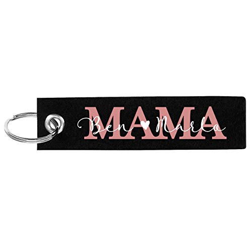 Herz & Heim® Muttertagsgeschenk Mama Schlüsselanhänger aus Filz mit Aufdruck der Namen ihrer Kinder