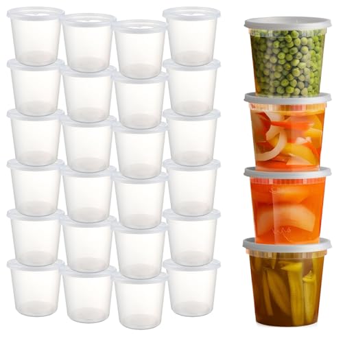 YOYEAH 24 Sets Deli Container, 730ml/24oz, Kunststoffbehälter mit Deckel, Deli Cups & Food Container - BPA-frei, Wiederverwendbar, Dicht, Spülmaschinen, Mikrowelleneeignet und Gefriersicher