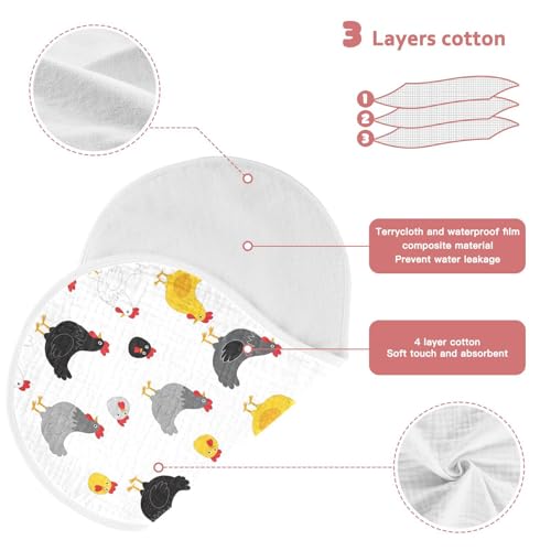 J JOYSAY Grey Rooster White Baby Burp Cloths for Boys Girls Large 22''x11'' Cotton 4 Layer Neutral Burp Clothes for Drool one sizex23