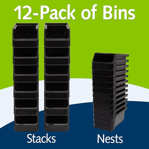 Image of ReadySpace Plastic Containers for Organizing and Storage Bins for Drawers, Desks, Office Organization, and Garage, Stackable Bins, Small (3 inch x 7 inch x 4 inch), 12-Pack, Black