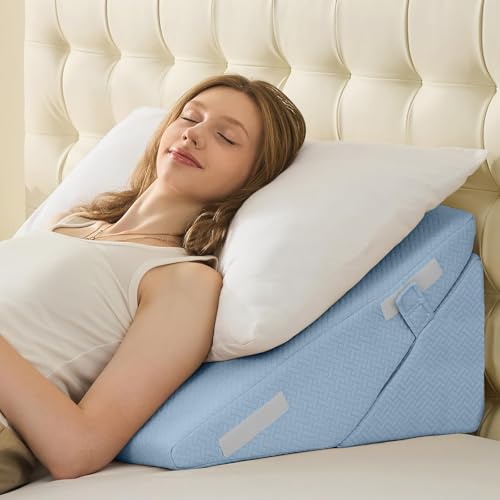 Image of Sasttie Wedge Pillow for After Surgery, Adjustable Bed Wedge Pillow Headboard for Acid Reflux, Sleeping, Neck & Back Support, with Removable Cover, Blue