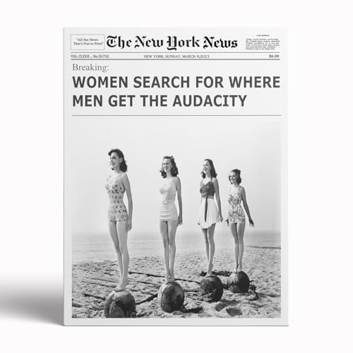 Trendy Newspaper Wall Art, Women Search For Where Men Print,Girly Black and White Poster,Feminist News Print, Funky Cocktail Poster,Preppy Poster,College Dorm Apartment Wall Decor24x36inch Framed Art
