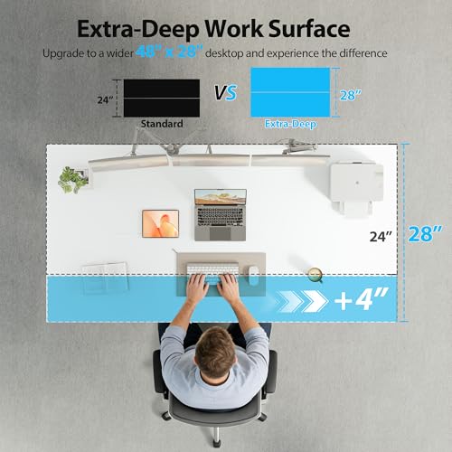 Image of Agilestic 55 x 28 Electric Standing Desk, Height Adjustable Home Office Desks, Ergonomic Sit Stand Up Computer Workstation with Memory Button, Wide Desktop with Splice Board, White