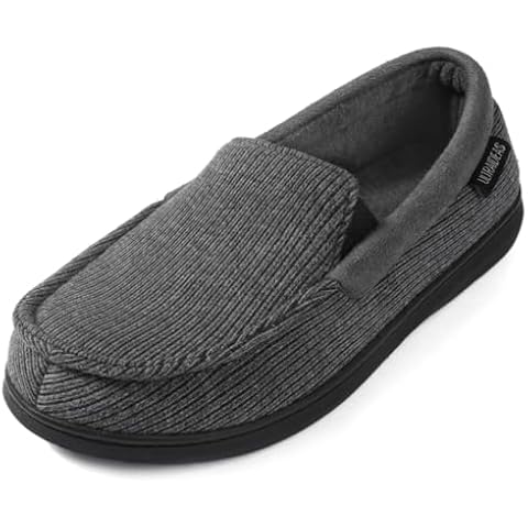 ULTRAIDEAS Men's Carver Slippers Moc Loafer House Shoes Memory Foam, Charcoal Grey, 11 US Cover