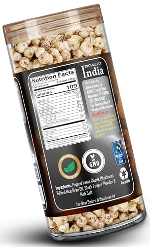 Image of Rani Roasted Makhana (Fox Nut /Popped Lotus Seed) Salt & Pepper Flavor 2.6oz (75g) Ready to eat, Hand Picked Foxnuts ~ All Natural | Vegan | Gluten Friendly | NON-GMO | Kosher | Indian Origin