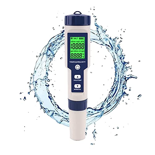 DIFCUL Water Ph Digital Tester, 5 en 1 Water Tester Ph Temp Meter Five in One Water Quality Tester Ph/EC/tds/Salinity/termómetro Pantalla Digital portátil Pluma de Prueba