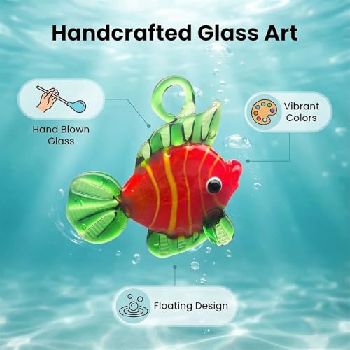 Image of Hand Blown Glass Fish Figurines with Floats, Set of 3 Small Tropical Sea Animal Decor (A)