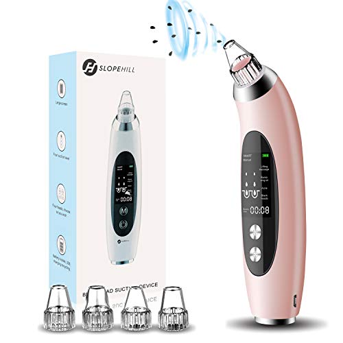 Blackhead Remover, slopehill Vacuum Pore Cleaner - USB Rechargeable Electric Acne Comedo Extractor with 4 Adjustable Suction Modes & 4 Removable Probes, 1.93 inch Large LCD Display (Pink)