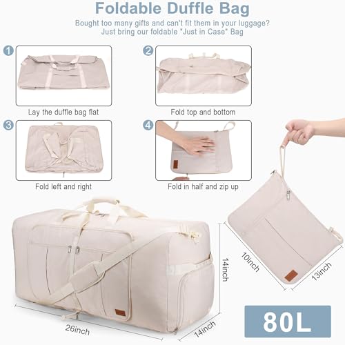 Image of 80L EXTRA LARGE Foldable Waterproof Travel Duffle Bag for Men and Women | with Shoe Compartment, Duffel for Weekender Gym Sport, Tear Resistant, Polyester