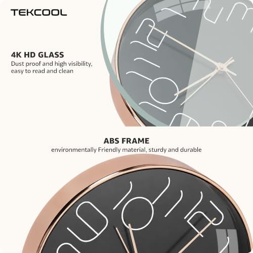 Image of TEKCOOL Plastic Digital Wall Clock 12 inch Silent Quartz Decorative Non-Ticking Classic Clock Battery Operated Round Easy to Read for Room /Home /Kitchen /Bedroom /Office /School-(Black Rosegold)'